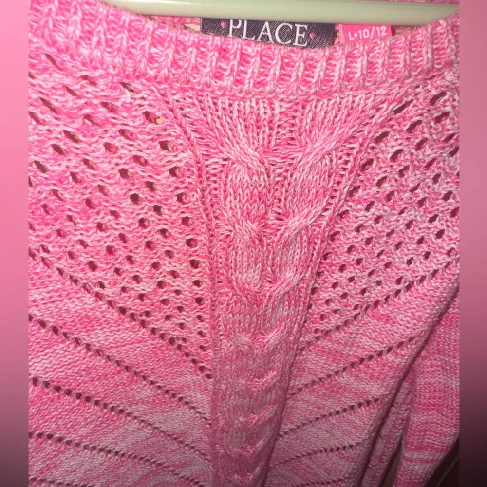 The Children’s Place Girls Pink Open Knit Cable Sweater Size L 10/12
